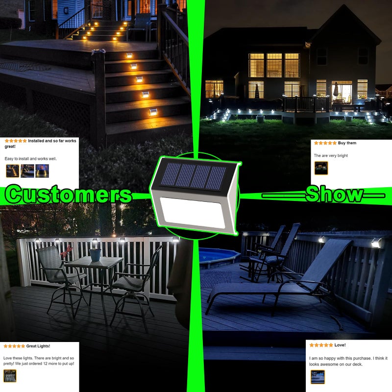 JSOT Outdoor Solar Lights - Solar Powered Deck Lights Waterproof Light for Fence Post Light Outside for Backyard Patio Stair Wall Lighting, 3LED Cool Light 6 Pack - Image 3